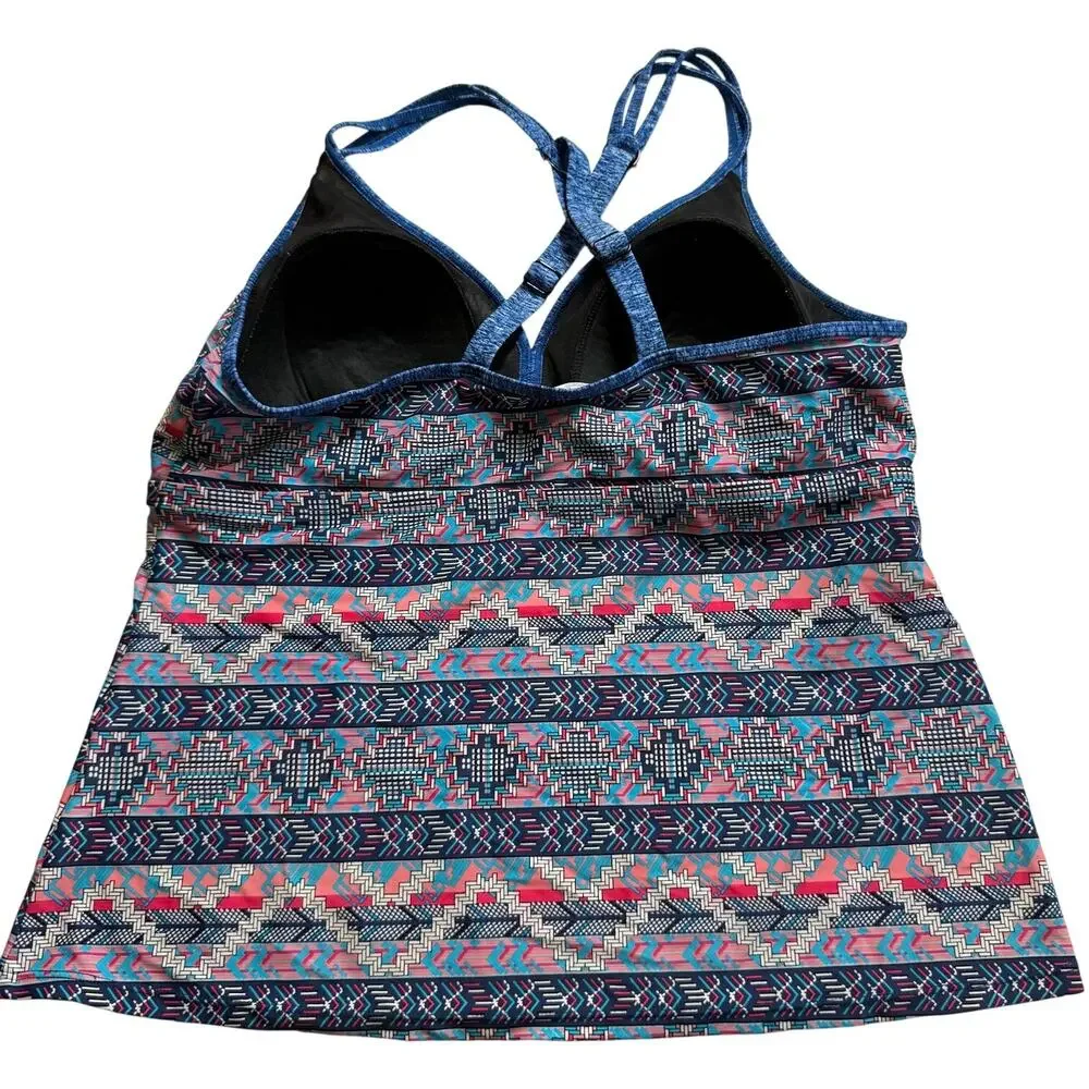 Canada Tankini Top Womens Large Blue Fair Isle Swim Coastal Vacation Resortwear
